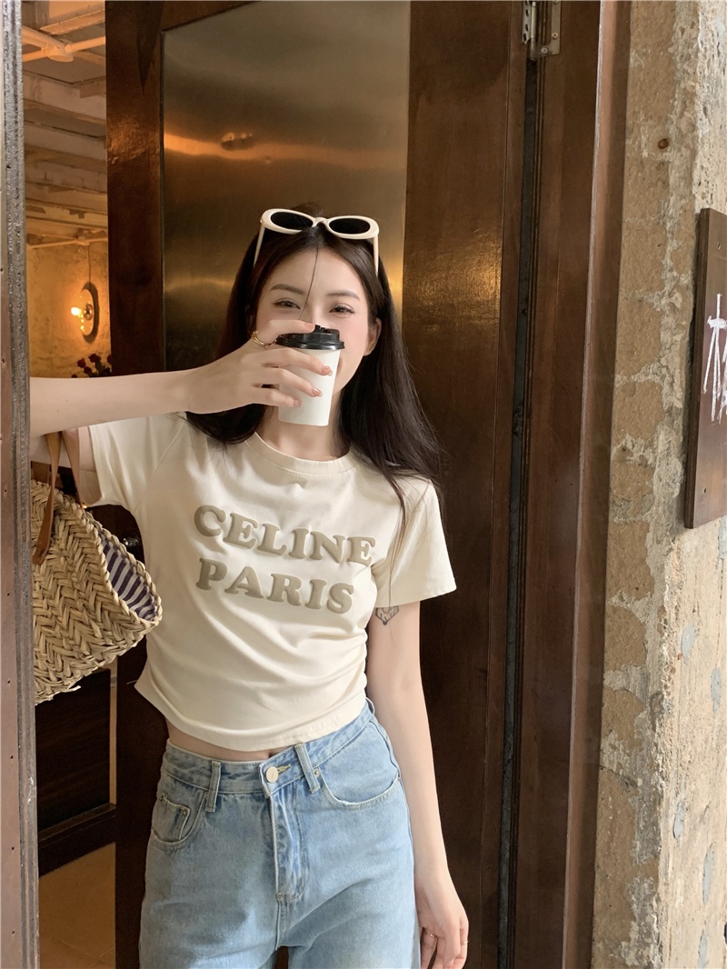 Áo Thun Xếp Ly In Chữ Phong Cách Hàn Quốc Mới 64652