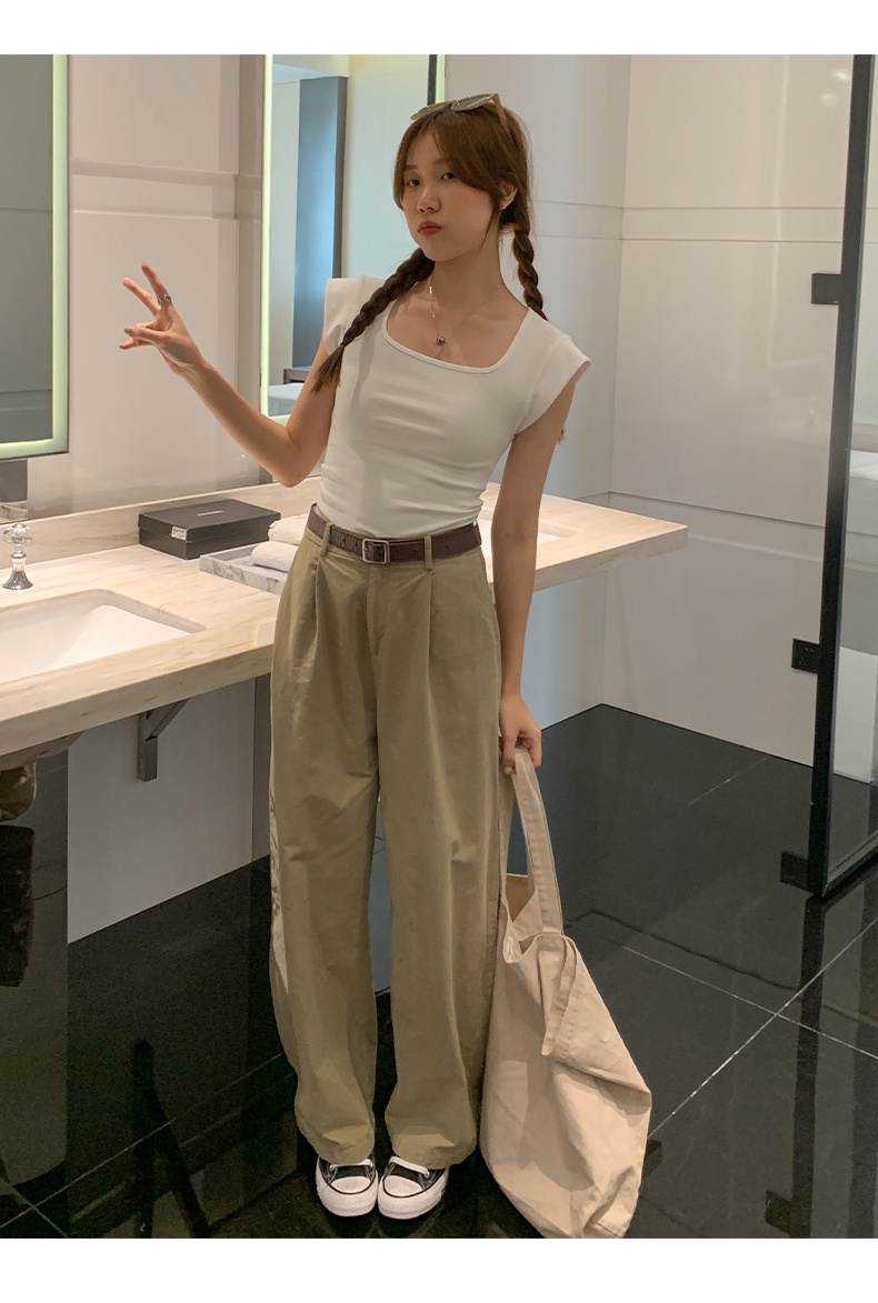 Áo Thun Dáng Ôm Cổ Vuông Ngắn Tay Thoải Mái Thời Trang Nữ 65175