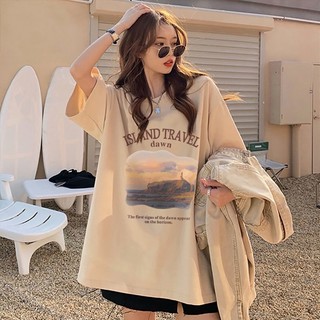 SOERVIMY áo_phông Áo Thun Phong cách mỹ Đường phố rộng Nữ Tay Lỡ cổ điển Chữ cái Logo Ju2807