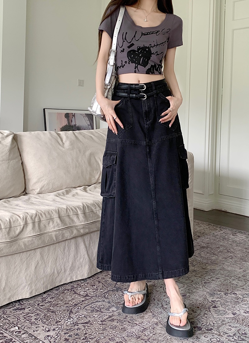 Chân Váy Yếm Denim Chữ a Lưng Cao Phong Cách Mỹ Thời Trang Mùa Hè Hàng Mới 65965