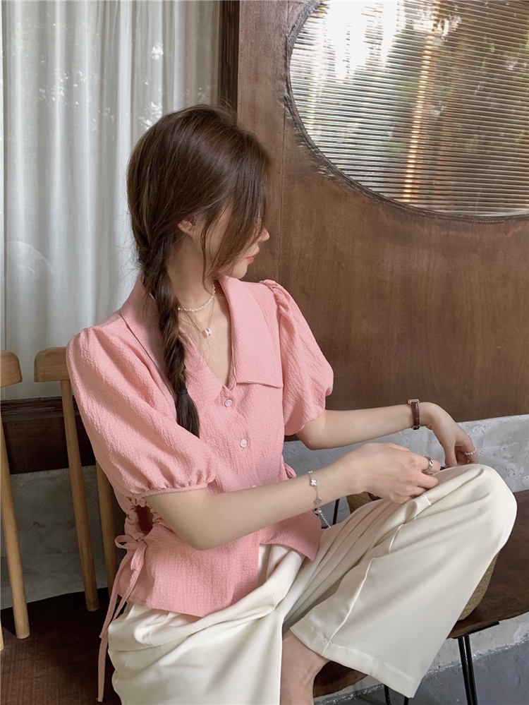 Áo Sơ Mi Cột Dây Màu Trơn Kiểu Pháp Thời Trang Mùa Hè 64552