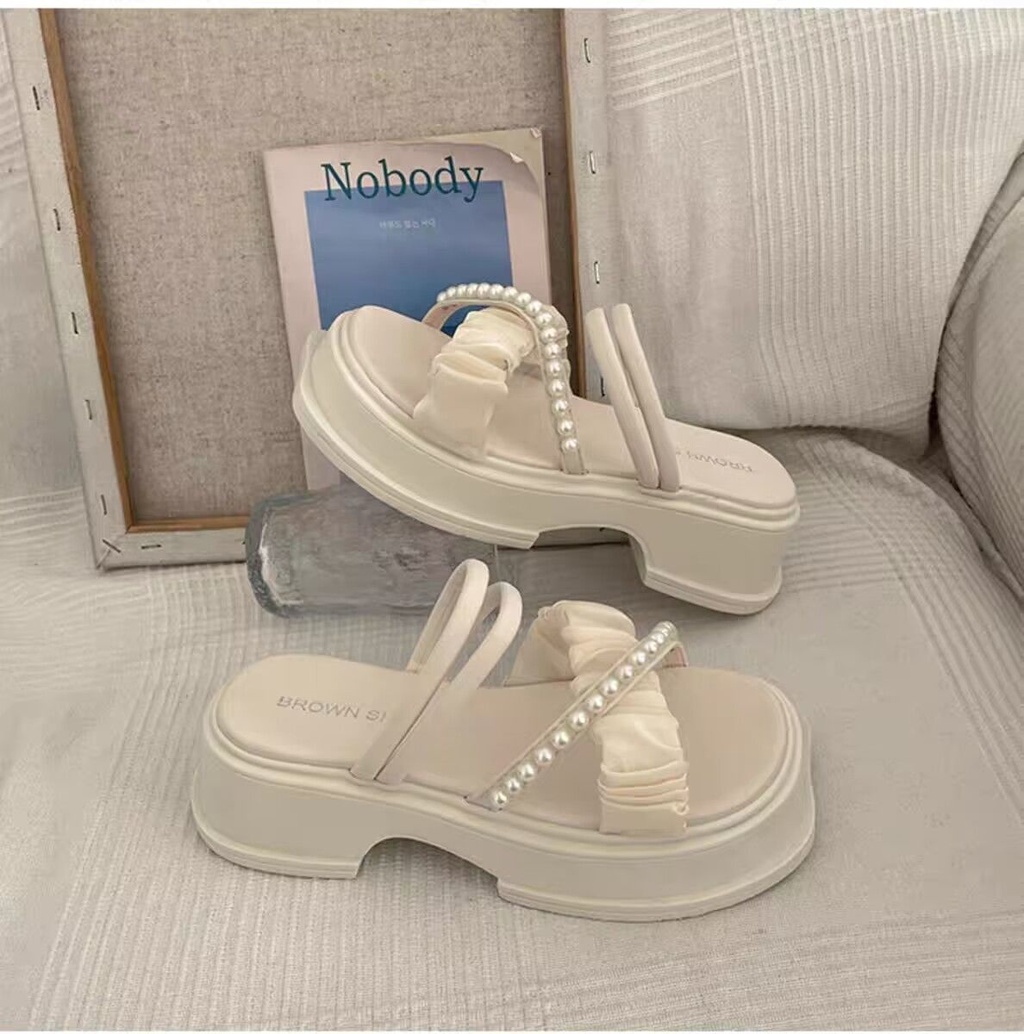 Dép gót đúp 5 cm quai nhúng sandan Ngọc thắt nơ xinh xắn dép đế cao 23Z23060107