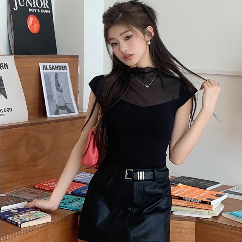 Áo Thun Lưới Tay Ngắn Thiết Kế Mới Quyến Rũ Cho Nữ