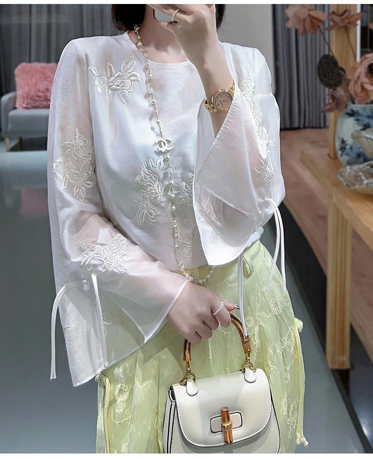 Áo Sơ Mi Chiffon Cổ Tròn Dáng Rộng Thêu Họa Tiết Trung Hoa Cổ Điển Thời Trang Xuân Hè Cao Cấp Cho Nữ