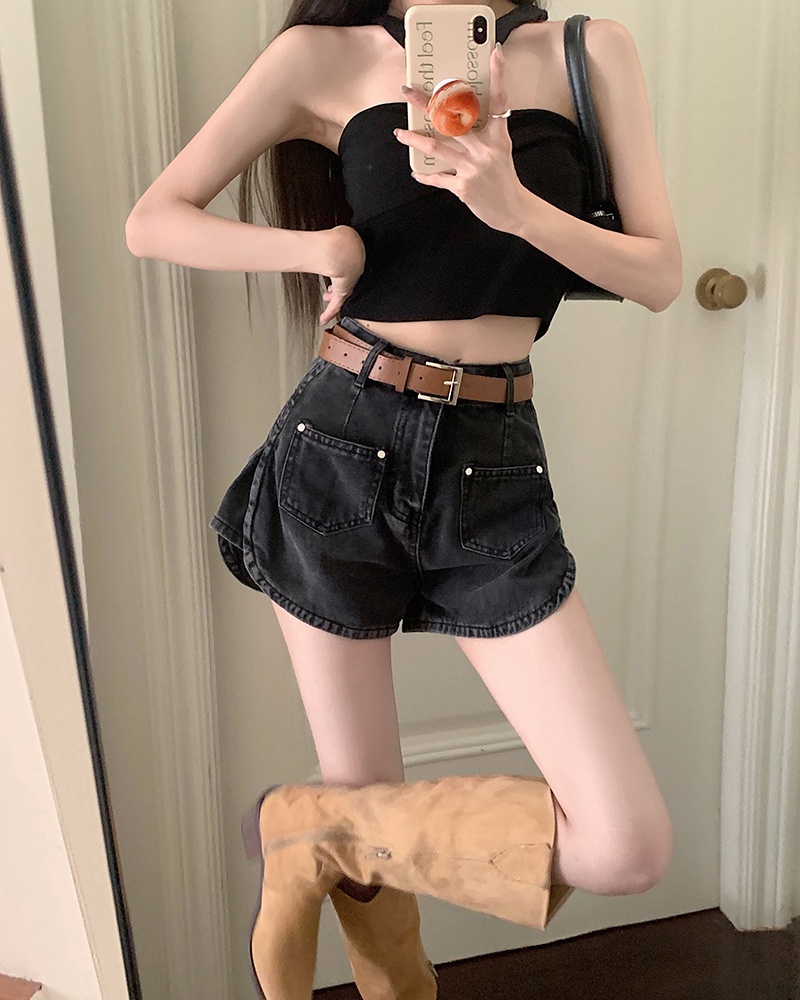 Quần Short Denim Lưng Cao Ống Suông Thời Trang Mùa Hè Mỹ Kiểu Retro Mới 65190