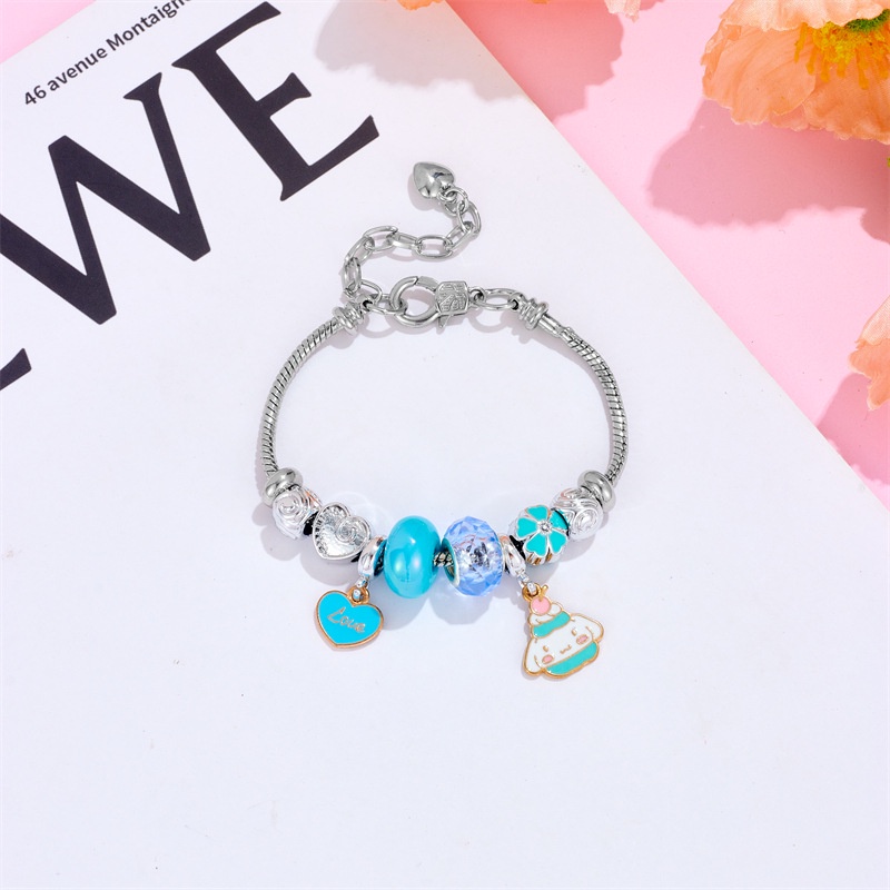 XiaoboACC Stainless Steel DIY Cartoon Melody Bangles Women Fashion Kuromi Love Charm Beads Open Bracelets