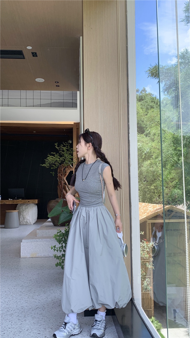 65911 Váy Dài Phồng Không Tay Phong Cách Hàn Quốc