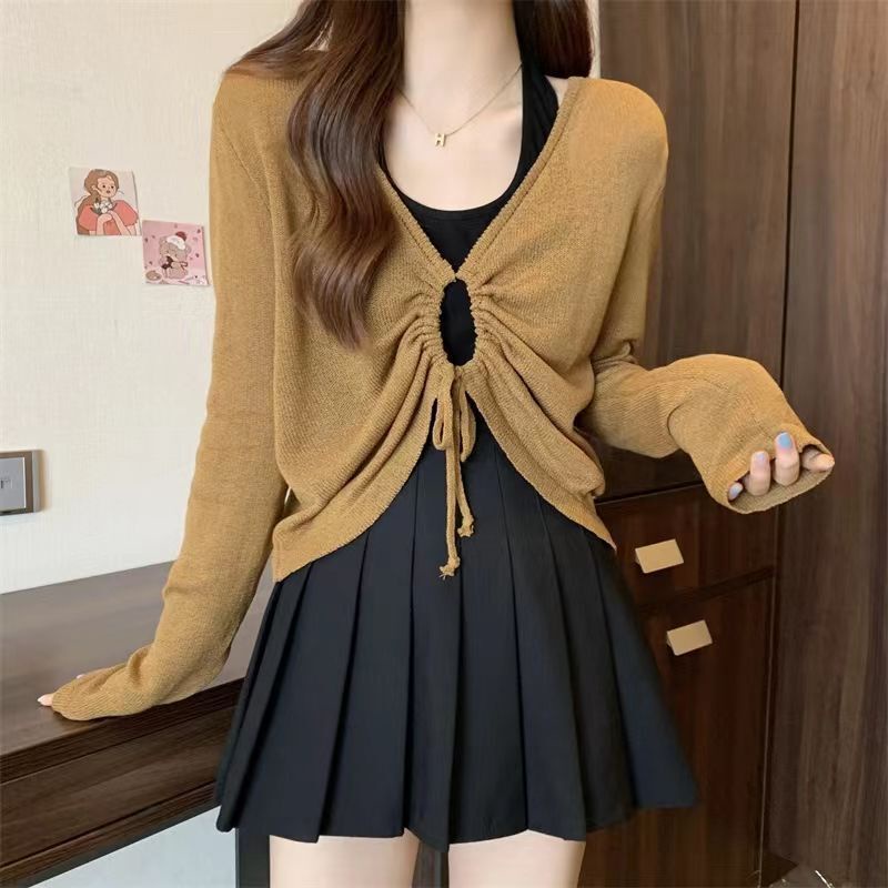 Plus Size Nữ Mùa Thu Dây Áo Vest Có Dây Mỡ MM Dây Rút Nón Kết Nam Nữ Tay Dài Váy 3 Mảnh