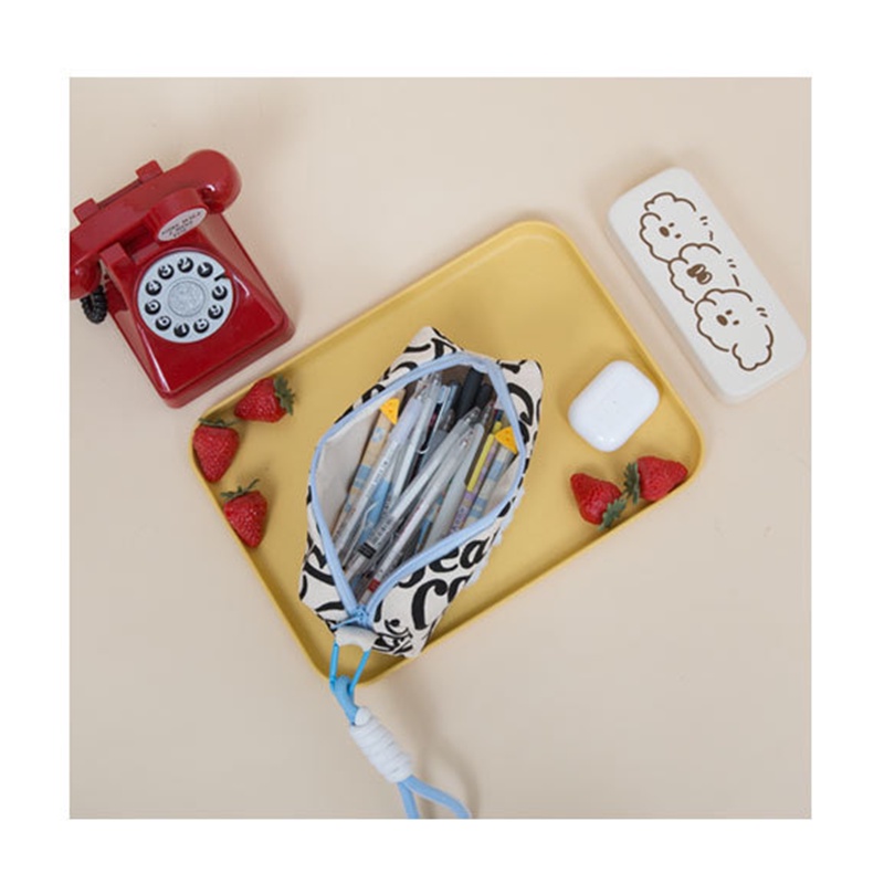 Túi Đựng Bút / Đồ Trang Điểm Bằng Vải Canvas Tay Cầm Hình Gấu Chăm Sóc Da Cho Học Sinh