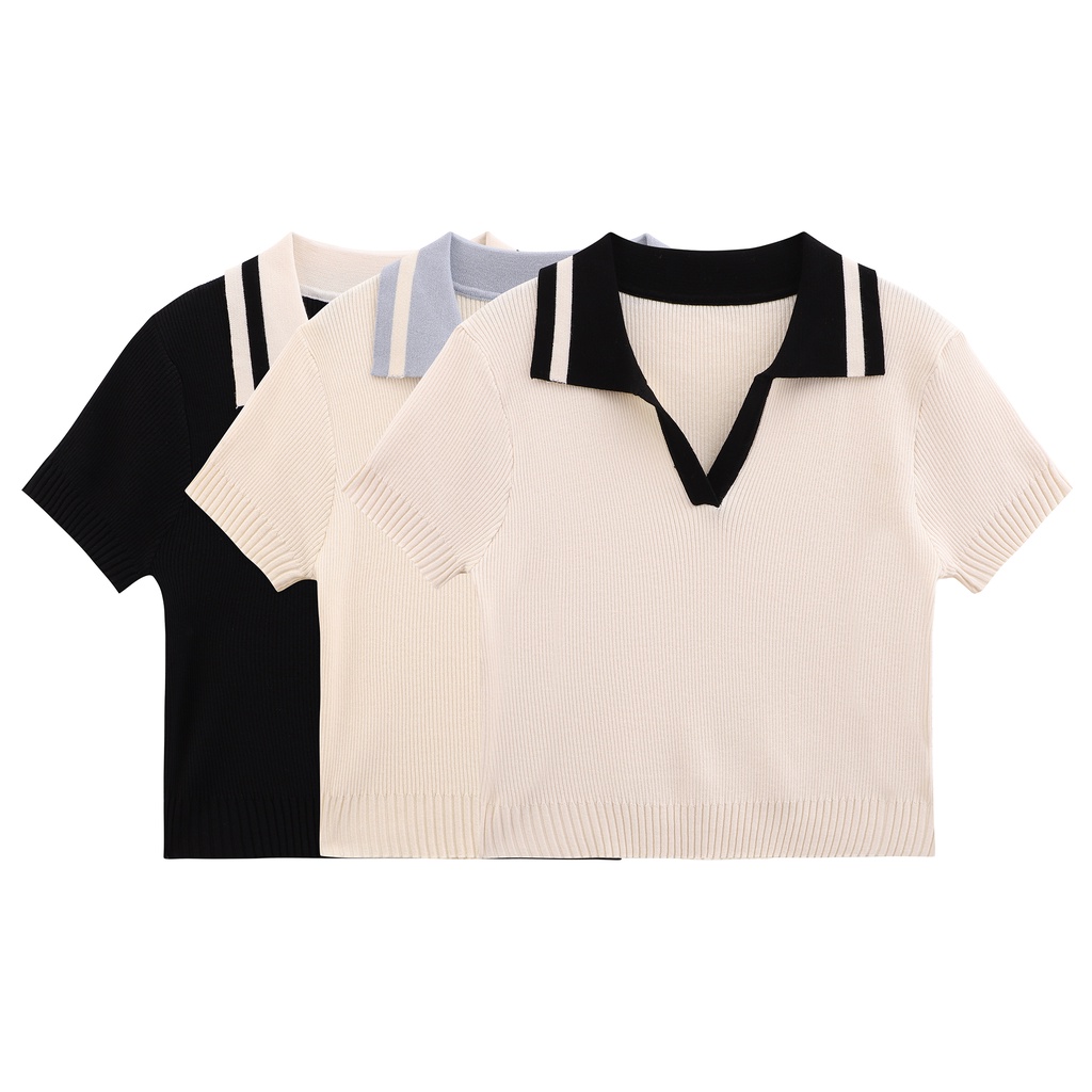 Áo Thun polo Dệt Kim Ngắn Tay Thời Trang Mùa Hè Dành Cho Nữ 63878