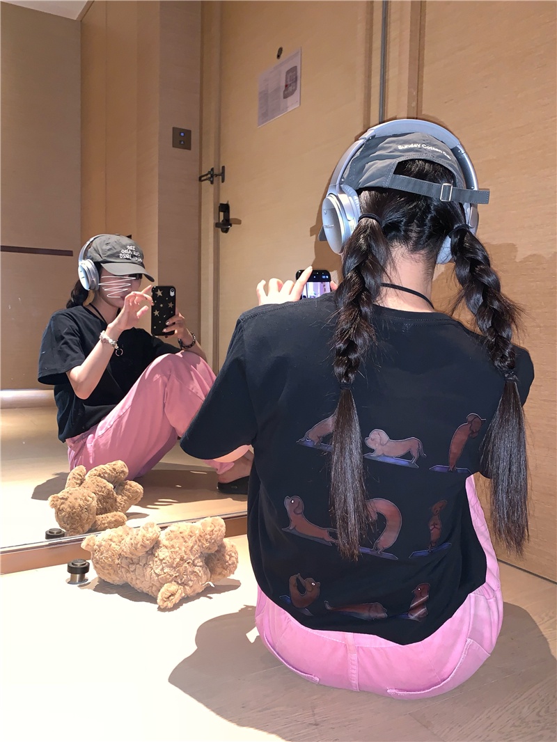 Áo Thun Dáng Rộng Ngắn Tay In Hoạt Hình Thời Trang Mùa Hè Hàn Quốc Sành Điệu 643