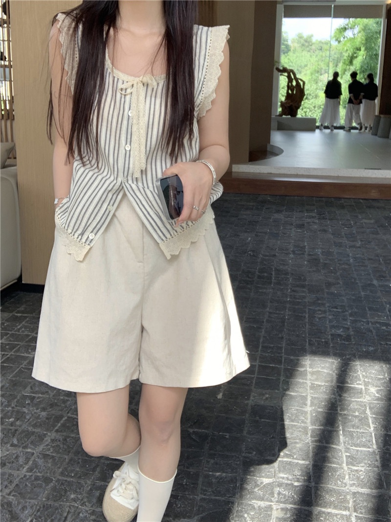 Áo Sơ Mi Sọc Khâu Ren Hàn Quốc 64946