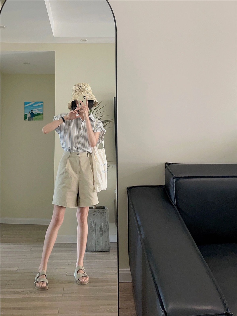 64894 Áo Sơ Mi Sọc Ngắn Tay Quần Short Kaki