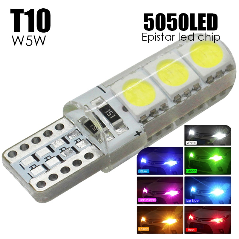 Set 10 Đèn Led T10 194 168 W5W 12V Ánh Sáng Trắng Hổ Phách Dành Cho Ô Tô