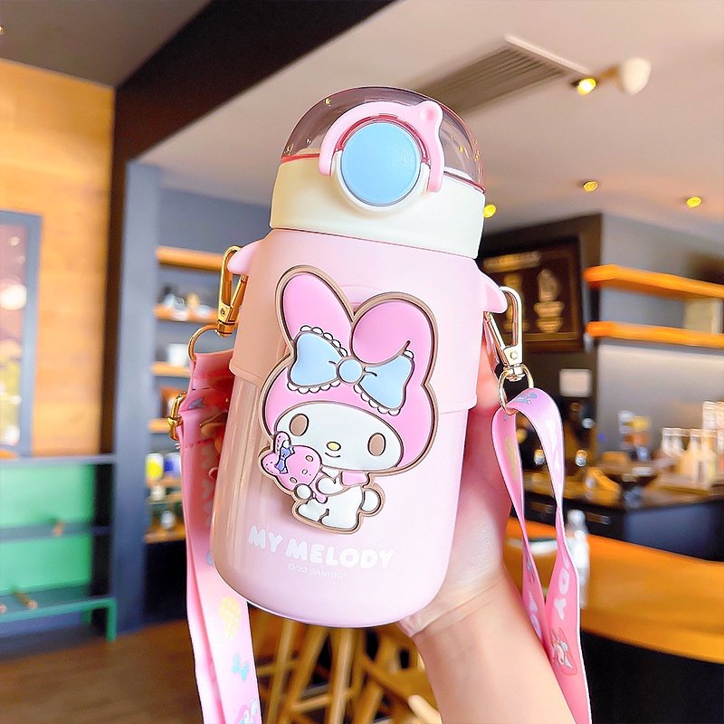 Backpack Bear Bình Nước Giữ Nhiệt Bằng Thép Không Gỉ Có Ống Hút Họa Tiết Hoạt Hình Melody Dễ Thương Cho Bé