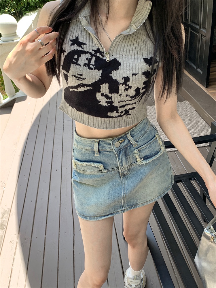 Chân Váy Denim Lưng Cao Dáng Dài Phối Tua Rua Thời Trang Cá Tính 66598