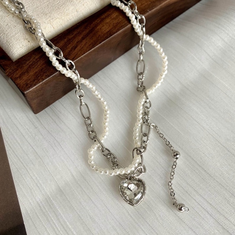 Vòng cổ Hai Lớp Thiết Kế Trái Tim Tua Rua Phong Cách Hàn Quốc Sang Trọng Thời Trang Cho Nữ