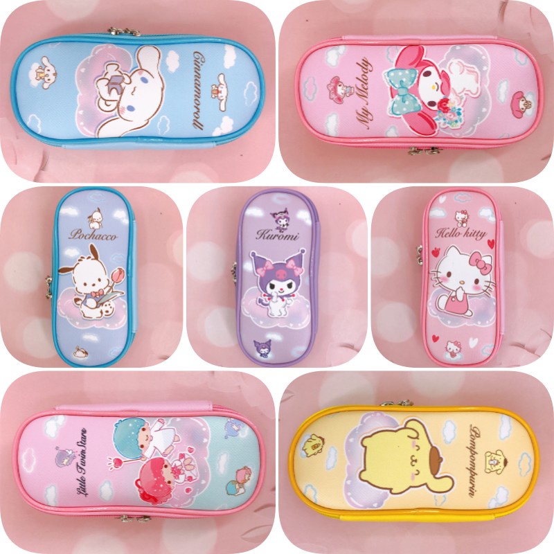 SANRIO Túi Đựng Bút Bằng Da PU Có Khóa Kéo In Hoạt Hình Kuromi Melody Dễ Thương Cho Bé