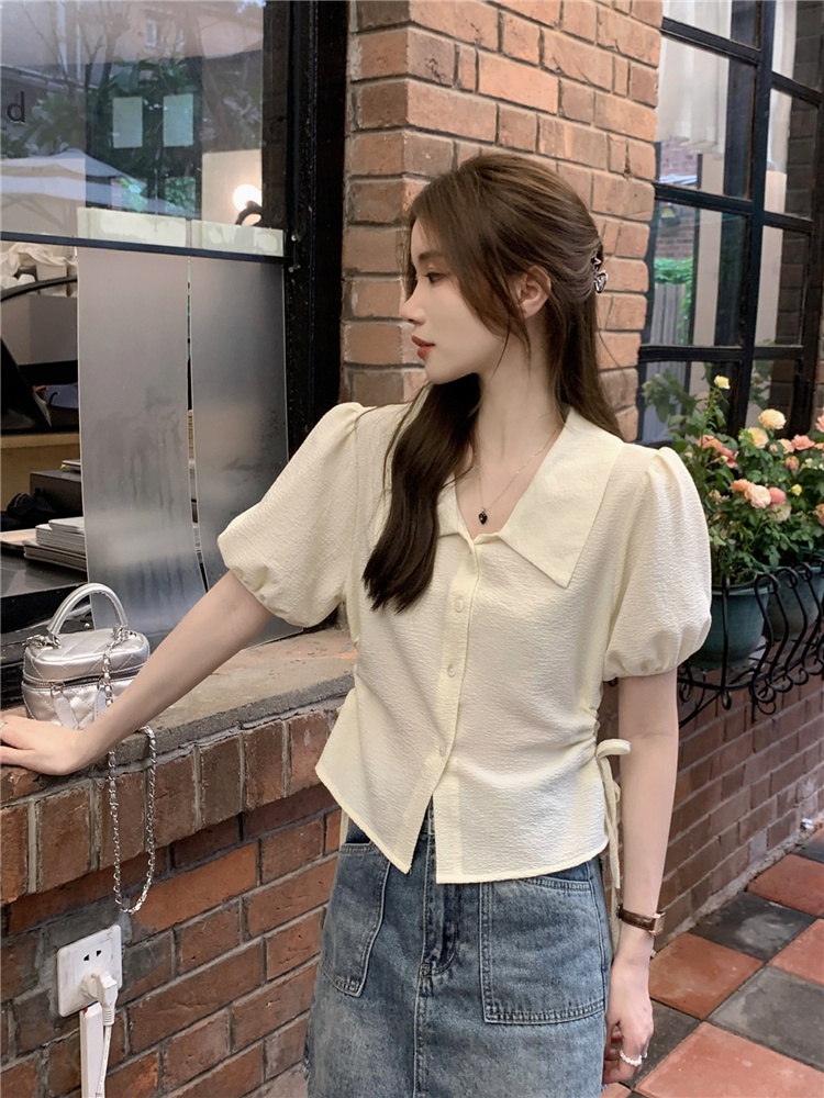 Áo Sơ Mi Cột Dây Màu Trơn Kiểu Pháp Thời Trang Mùa Hè 64552