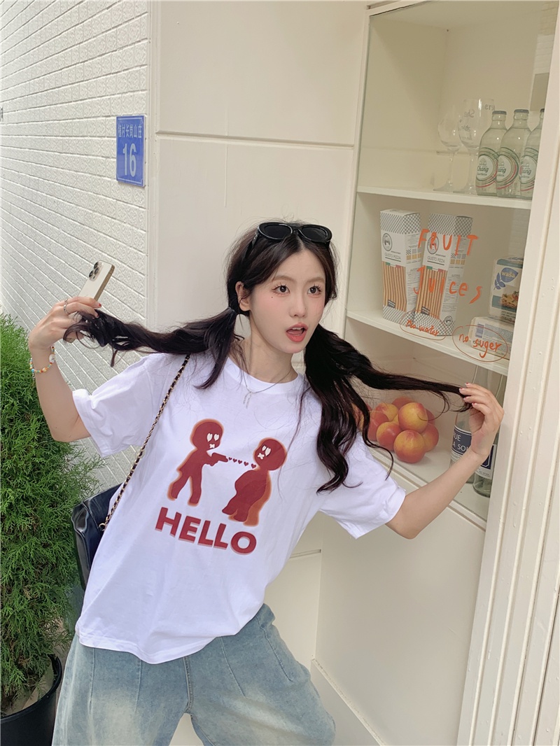 Áo Thun Dáng Rộng Ngắn Tay In Hình Vui Nhộn Phong Cách Mới 65087