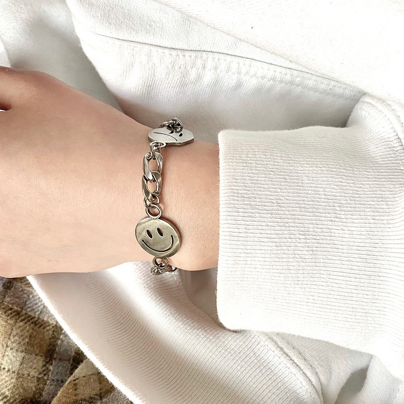 Vòng Tay Thép Titan Hình Mặt Cười Phong Cách Hip Hop Thời Trang