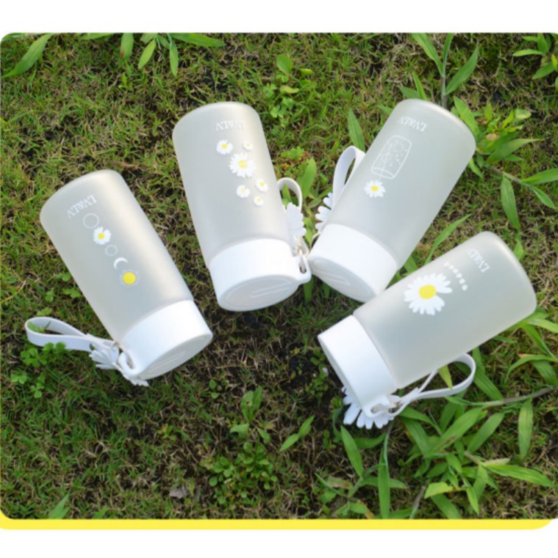 Backpack Bear Bình nước nhựa trong suốt 480ml họa tiết hoa cúc vàng xinh xắn