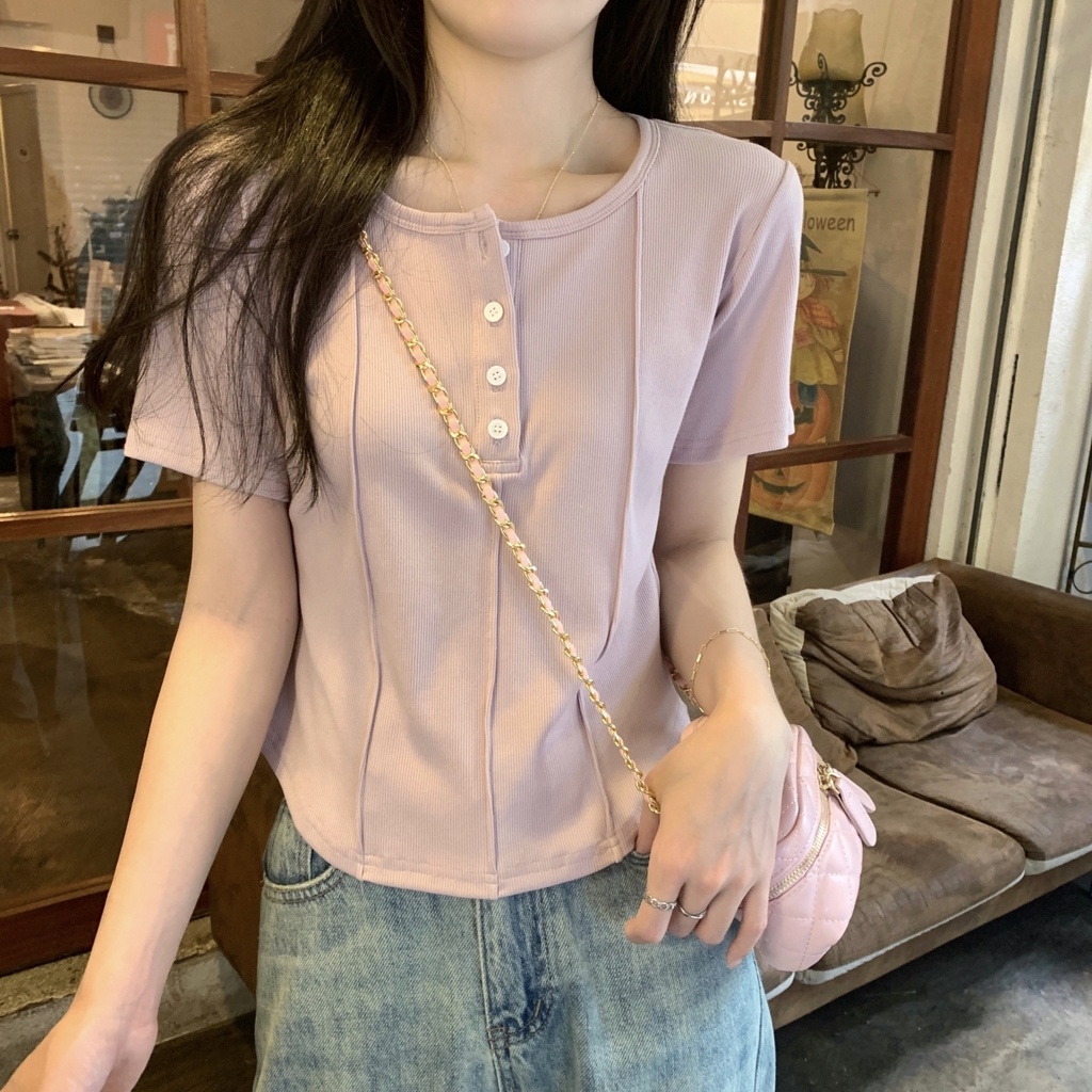 Áo Thun Cotton Trơn Ngắn Tay Cài Nút Thời Trang Mùa Hè Hàn Quốc Dễ Phối Đồ 64698