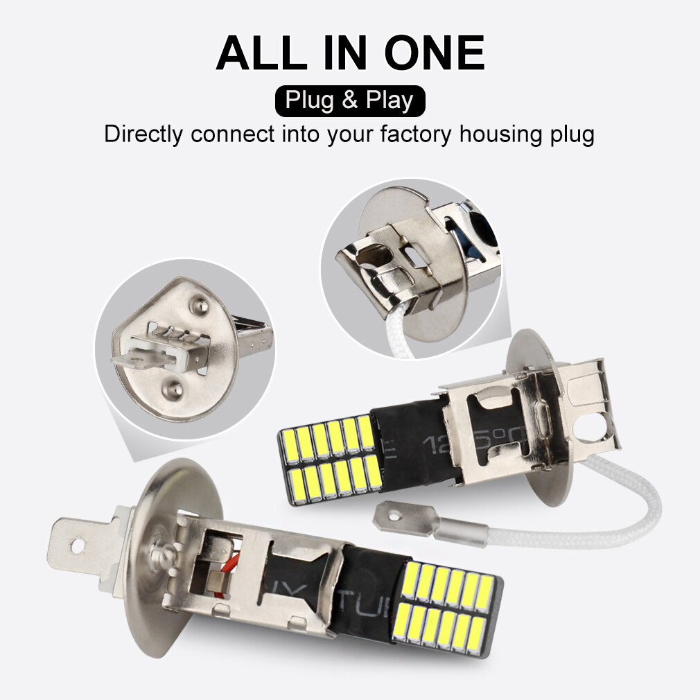 Set 2 Đèn Pha H1 H3 24smd 3014 6000K H1 H3 12V Ánh Sáng Trắng Dành Cho Ô Tô