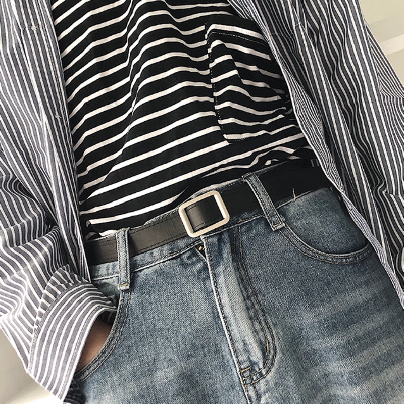 Thắt Lưng Da Mặt Vuông Phong Cách Hàn Quốc Cá Tính Cho Nam Nữ