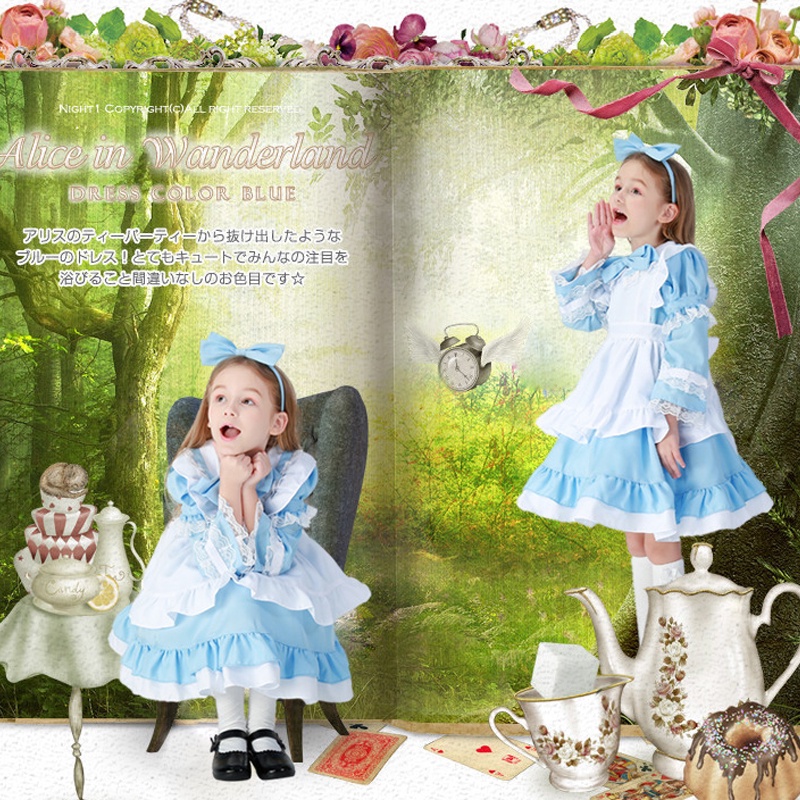 Bộ Đồ Hóa Trang Alice in Wonderland 3 Màu Xanh Dương / Hồng / Đen Xinh Xắn Làm Quà Tặng Sinh Nhật / Halloween Cho Bé
