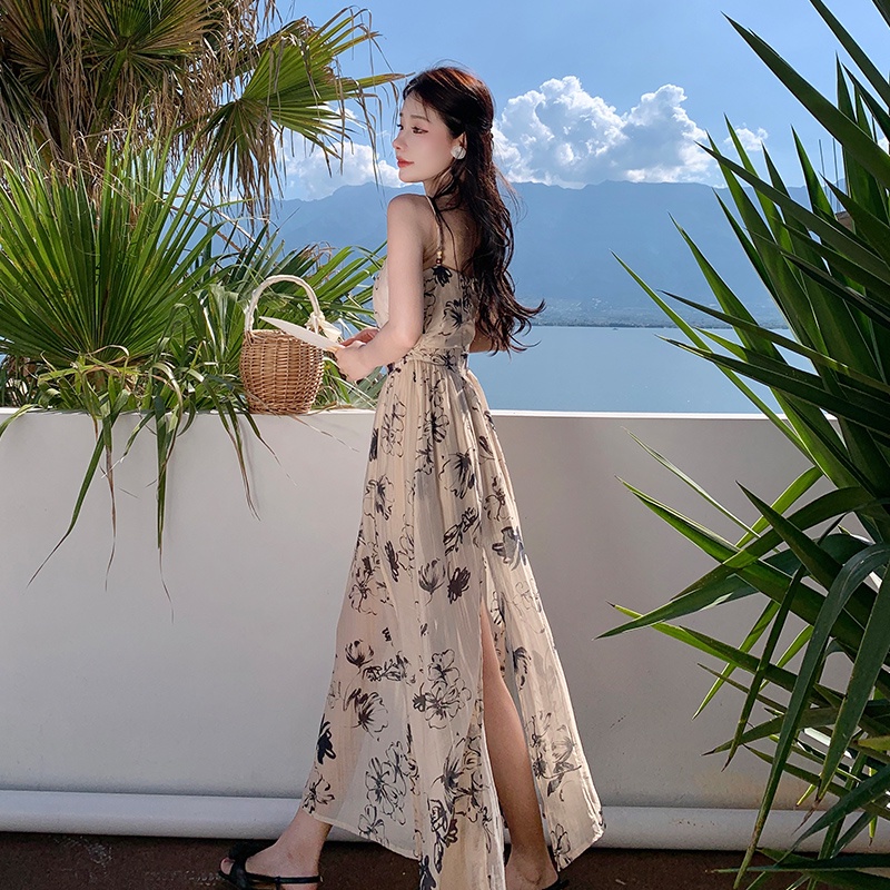 Đầm Hoa Hai Dây Xẻ Tà Thời Trang Mùa Hè 64230