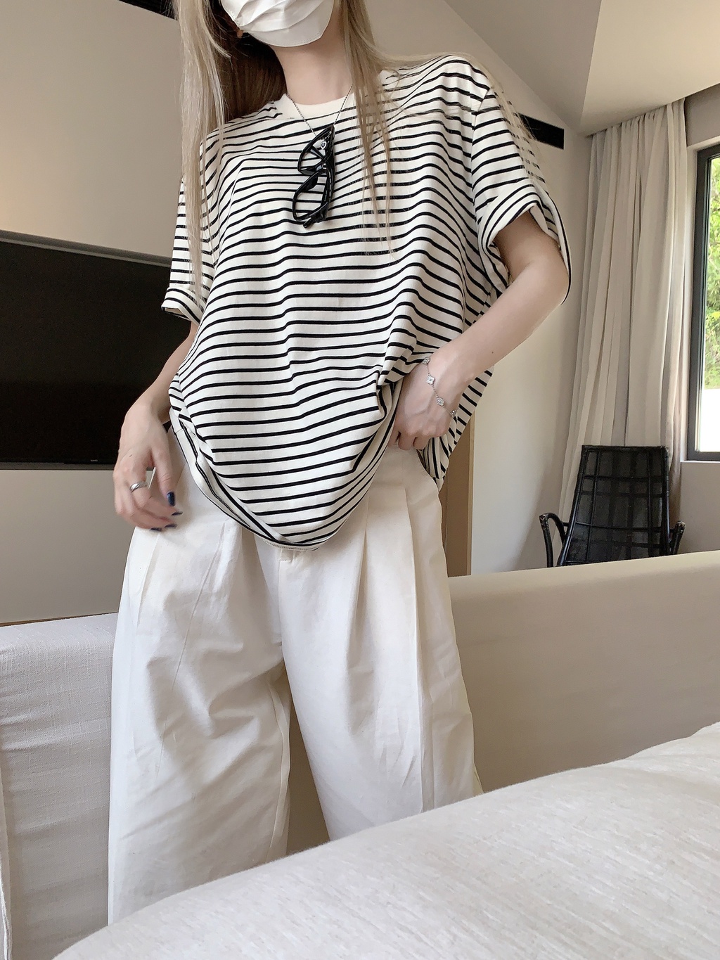 Áo Thun Tay Ngắn Họa Tiết Sọc Kiểu Dáng Đơn Giản 65721