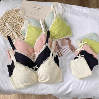 Set sexy nơ phụ nữ áo ngực ren + quần lót liền mạch thoải mái cúp mỏng cô gái thanh niên đồ lót không dây đẩy lên bralette đồ lót nữ