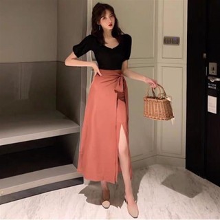 Phong cách nhẹ nhàng mới   váy dài kiểu Pháp thắt eo giảm béo khí chất nữ thần quạt bộ đồ hai mảnh mùa hè
