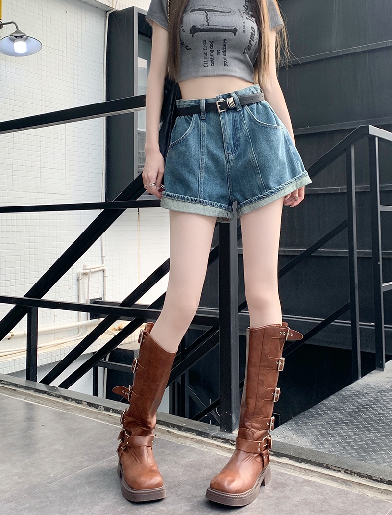 Quần Short Denim Lưng Cao Phong Cách Retro Mỹ Kiểu Mới 65732