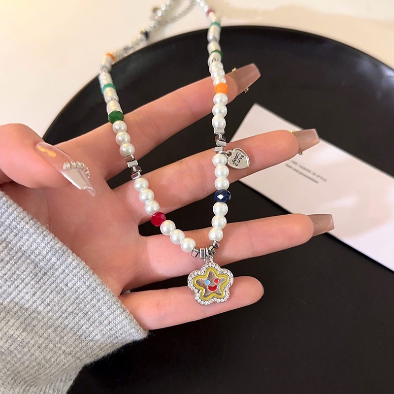 Vòng cổ Chuỗi Hạt Ngọc Trai Hình Ngôi Sao Cười Nhiều Màu Sắc Phong Cách Hàn Quốc Sang Trọng Cho Nữ