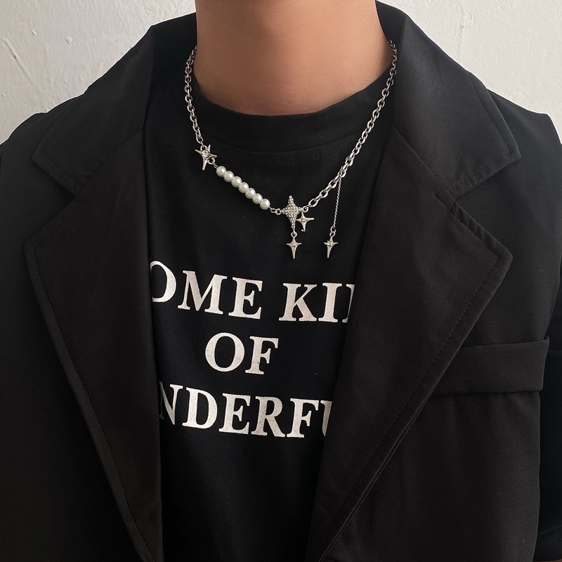 Mangxing Vòng cổ Đính Kim Cương Giả Và Ngọc Trai Phong Cách Hip Hop Hàn Quốc Cho Nam Và Nữ