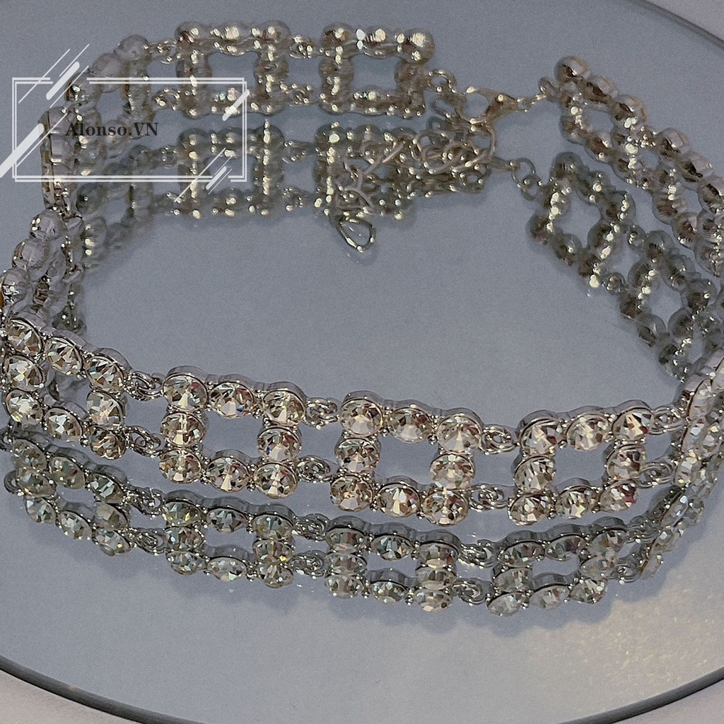 Vòng cổ Mặt Vuông Đính Đá Lấp Lánh Sang Trọng