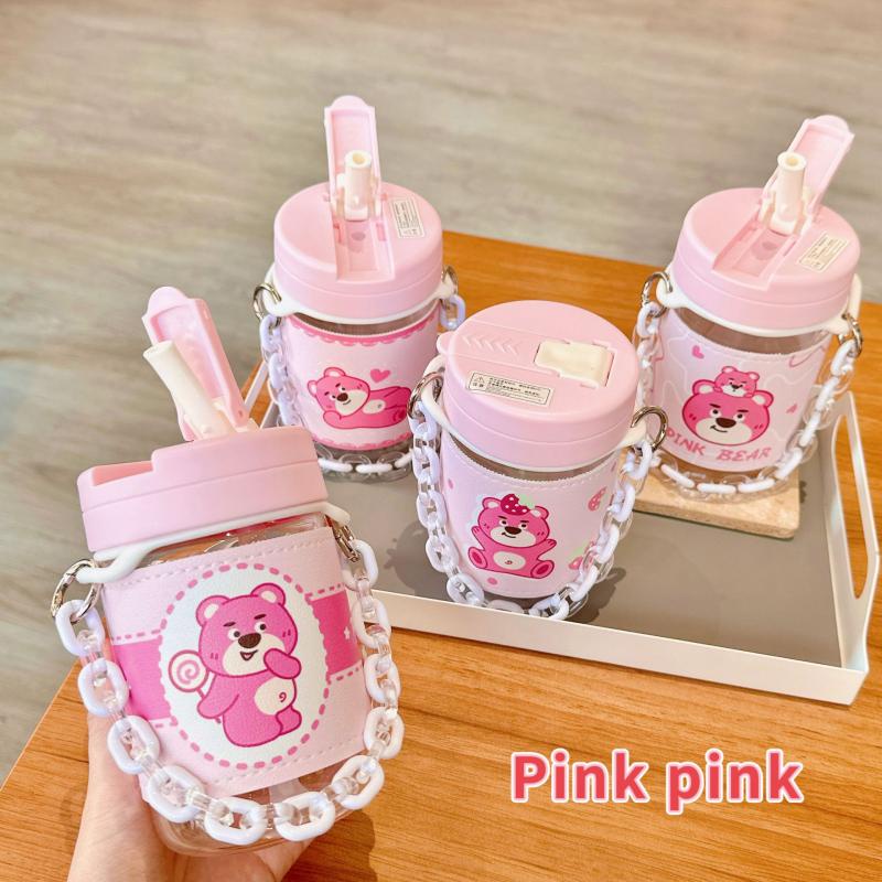 Bình nước/ ly cốc gấu dâu Losto kèm ống hút + bao da + dây đeo