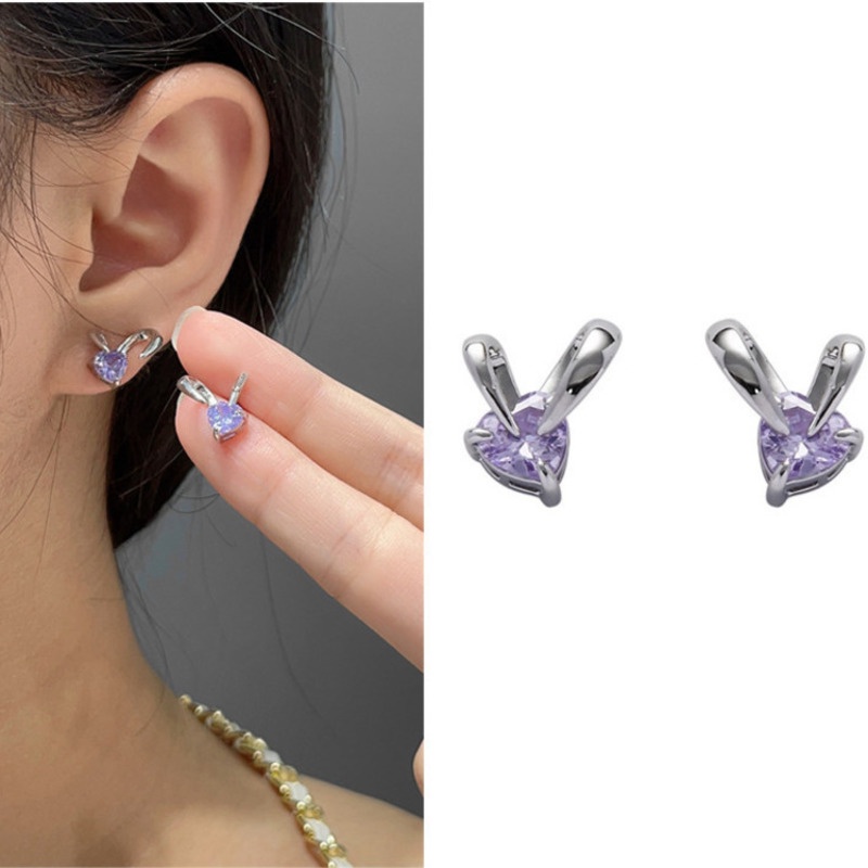 Khuyên Tai Thỏ Đính Đá zircon Màu Tím Phiên Bản Hàn Quốc Thiết Kế Cảm Giác Tiên Tiến Thời Trang Cho Nữ