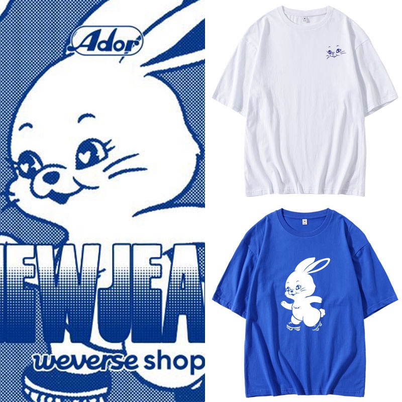 Áo Thun Cotton Ngắn Tay In Hình Thỏ Kimminji Hanni Đáng Yêu