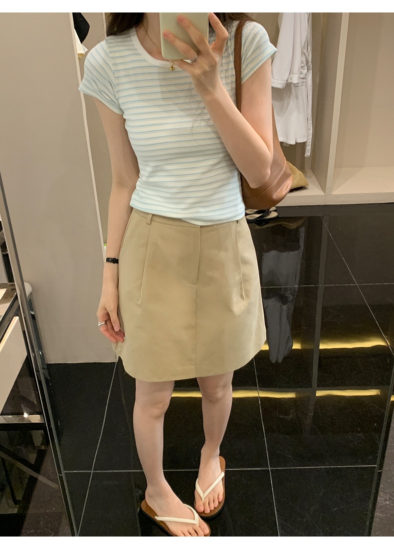 Áo Thun Kẻ Sọc Cổ Tròn Dáng Ôm Ngắn Tay Thời Trang Mùa Hè Mỹ Cá Tính 64423