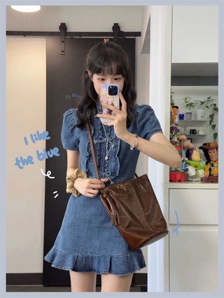 Đầm Denim Tay Ngắn Dáng Ôm Thắt Nơ Xinh Xắn 66329