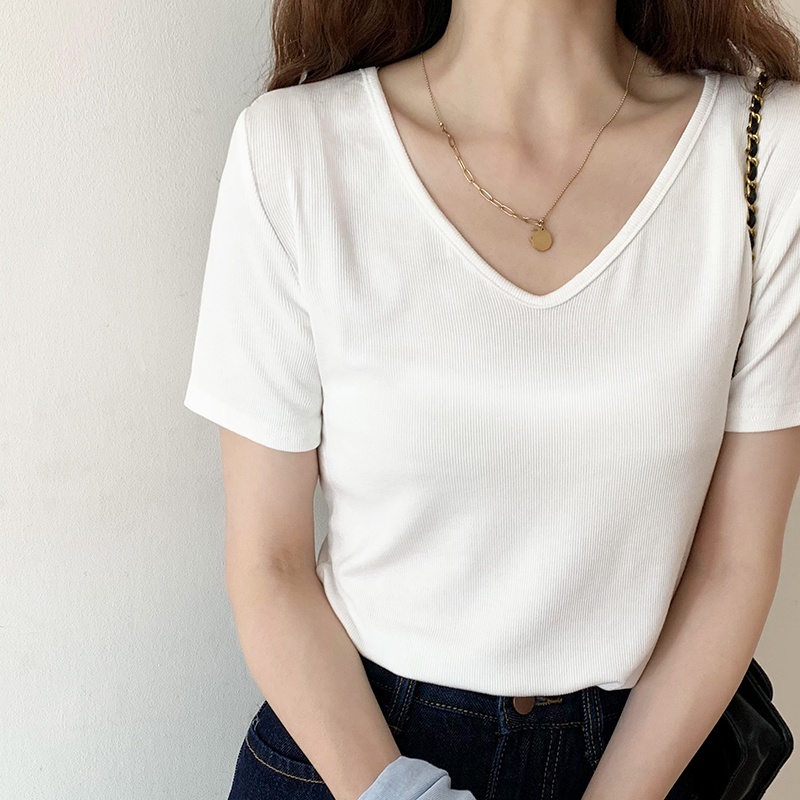Áo Thun Mỏng Cổ V Ngắn Tay Thời Trang Nữ Sành Điệu 61732