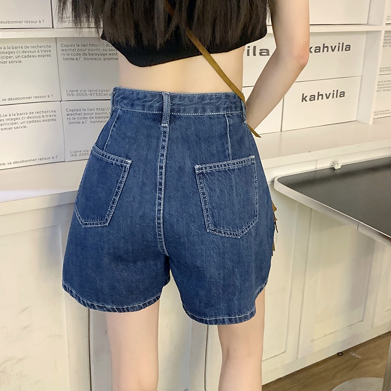 Quần Short Denim Lưng Cao Ống Suông Thời Trang Retro Cá Tính 62634