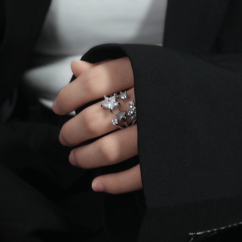 Nhẫn Hở Đính Đá zircon Hình Ngôi Sao Phong Cách hip hop Đường Phố Cá Tính Cho Nam Và Nữ