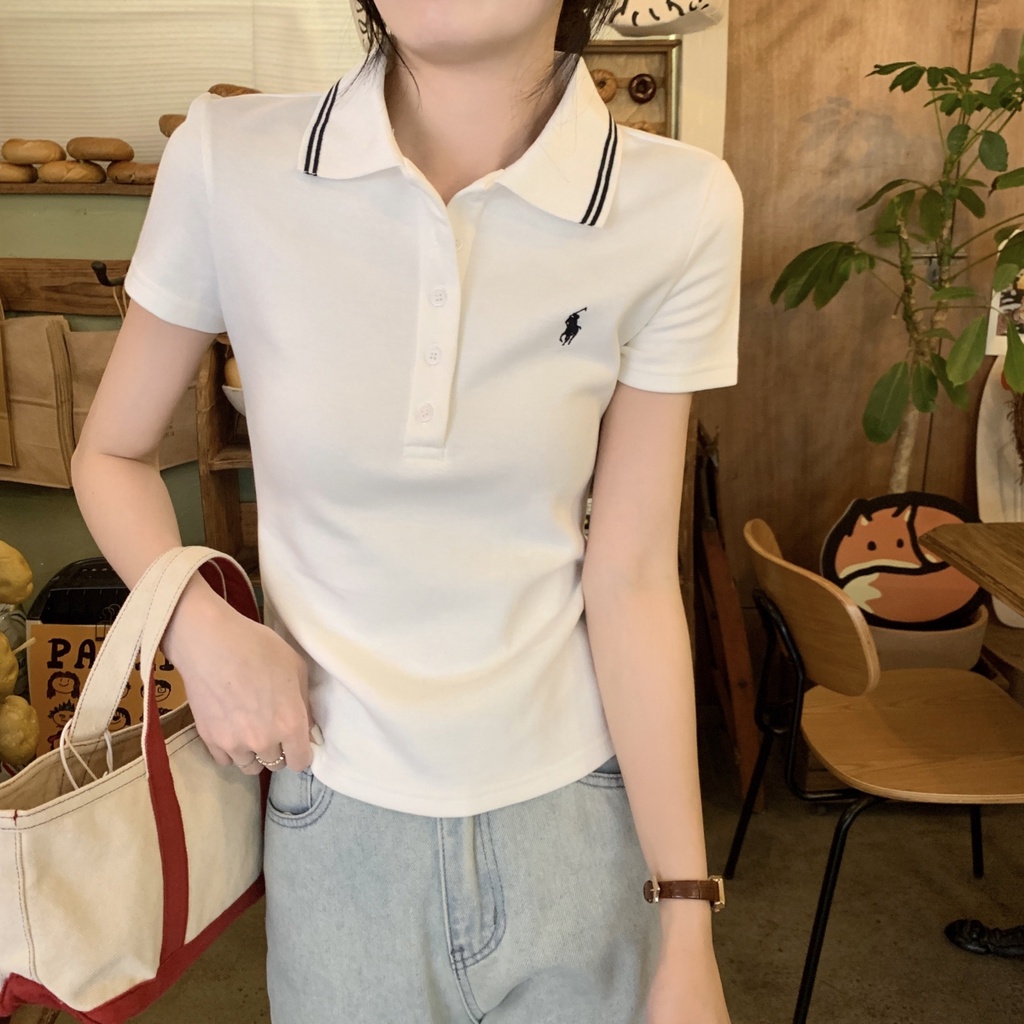 Áo Thun polo Nữ Tay Ngắn Thêu Họa Tiết Cổ Điển 63532