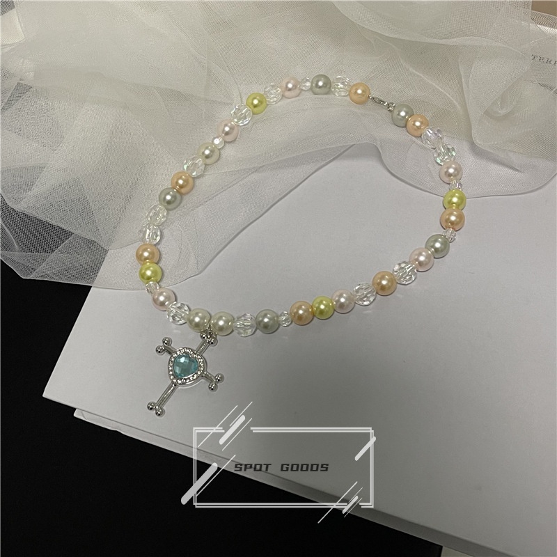 Vòng cổ Sợi Xích Mặt Thánh Giá Đính Ngọc Trai Phong Cách hip hop