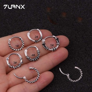 7uanX 1 Khuyên Tai Tròn 10mm Bằng Thép Không Gỉ Phong Cách Retro