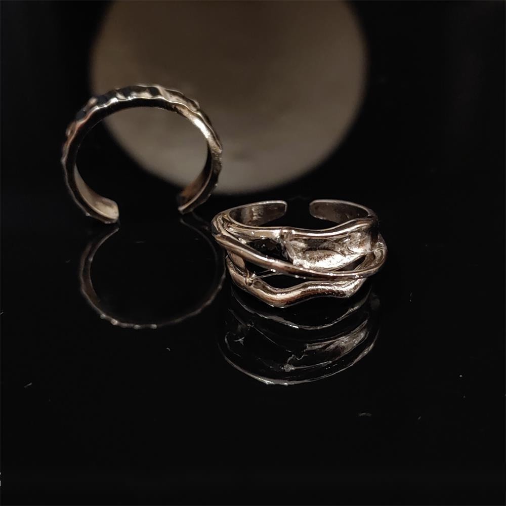 Nhẫn Hở Đính Đá Zircon Màu Đen Phong Cách Retro Hàn Quốc Chất Lượng Cao